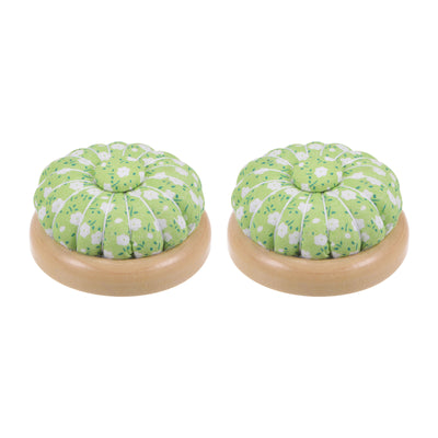 Harfington 2pcs Magnetic Pin Cushions Wooden Base Sewing Needle Holder, Light Green White