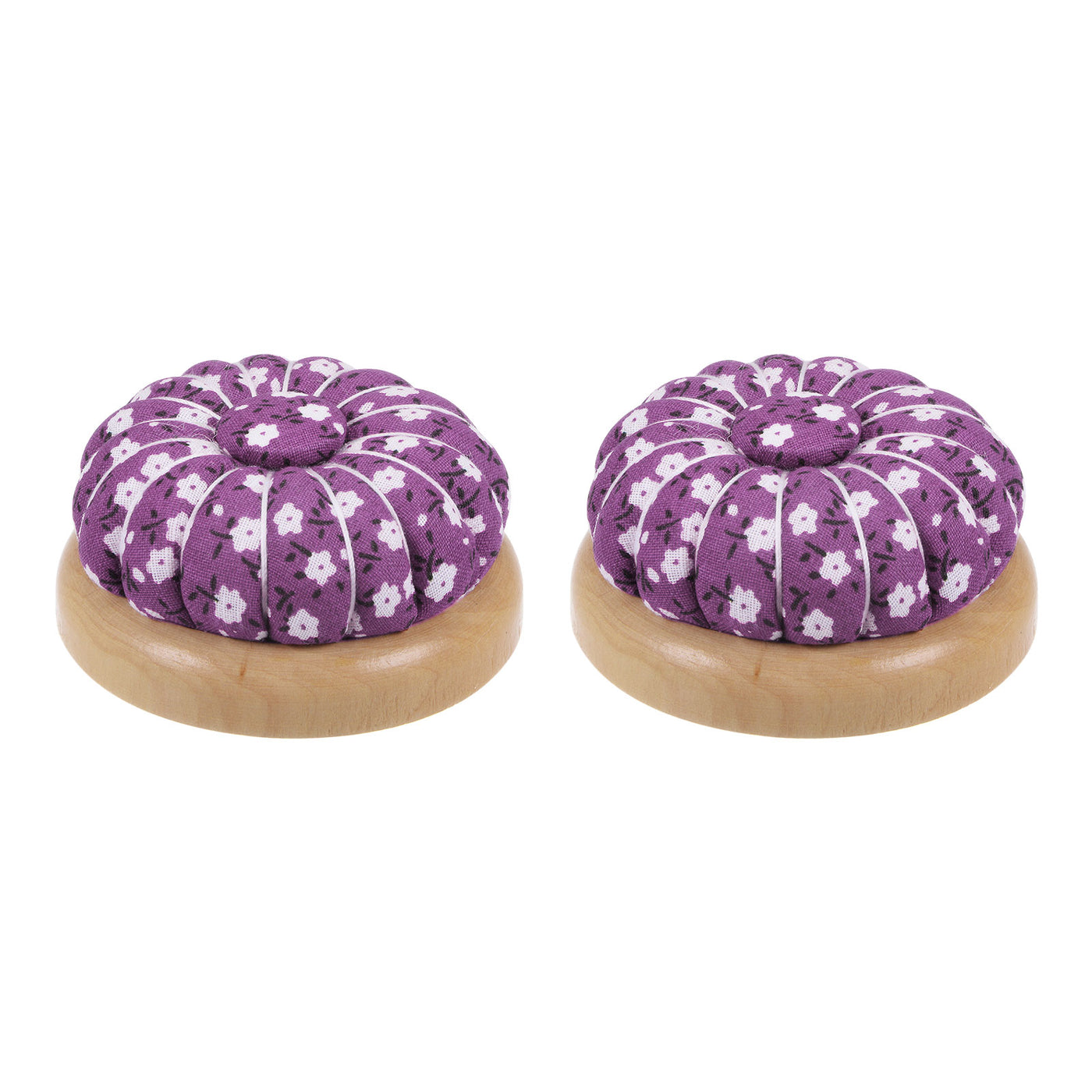 Harfington 2pcs Magnetic Pin Cushions Wooden Base Sewing Needle Holder, Purple White Black