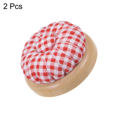 Harfington 2pcs Magnetic Pin Cushions Wooden Base Sewing Needle Holder, Red and White