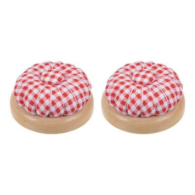 Harfington 2pcs Magnetic Pin Cushions Wooden Base Sewing Needle Holder, Red and White