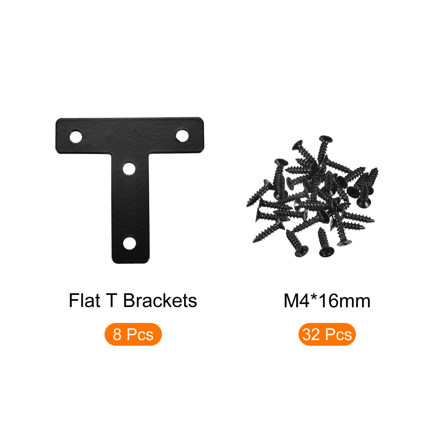 Harfington T Shape Bracket, 60x60x1mm Carbon Steel Mending Plates for Joint Fastener with Mounting Screws Black 8Pcs