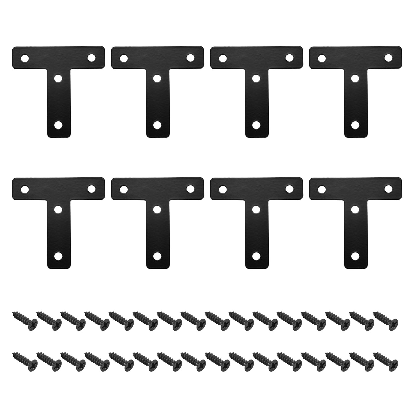 Harfington T Shape Bracket, 60x60x1mm Carbon Steel Mending Plates for Joint Fastener with Mounting Screws Black 8Pcs