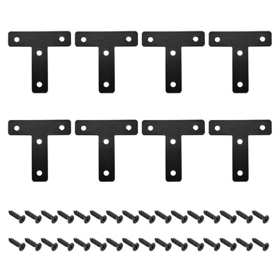 Harfington T Shape Bracket, 60x60x1mm Carbon Steel Mending Plates for Joint Fastener with Mounting Screws Black 8Pcs