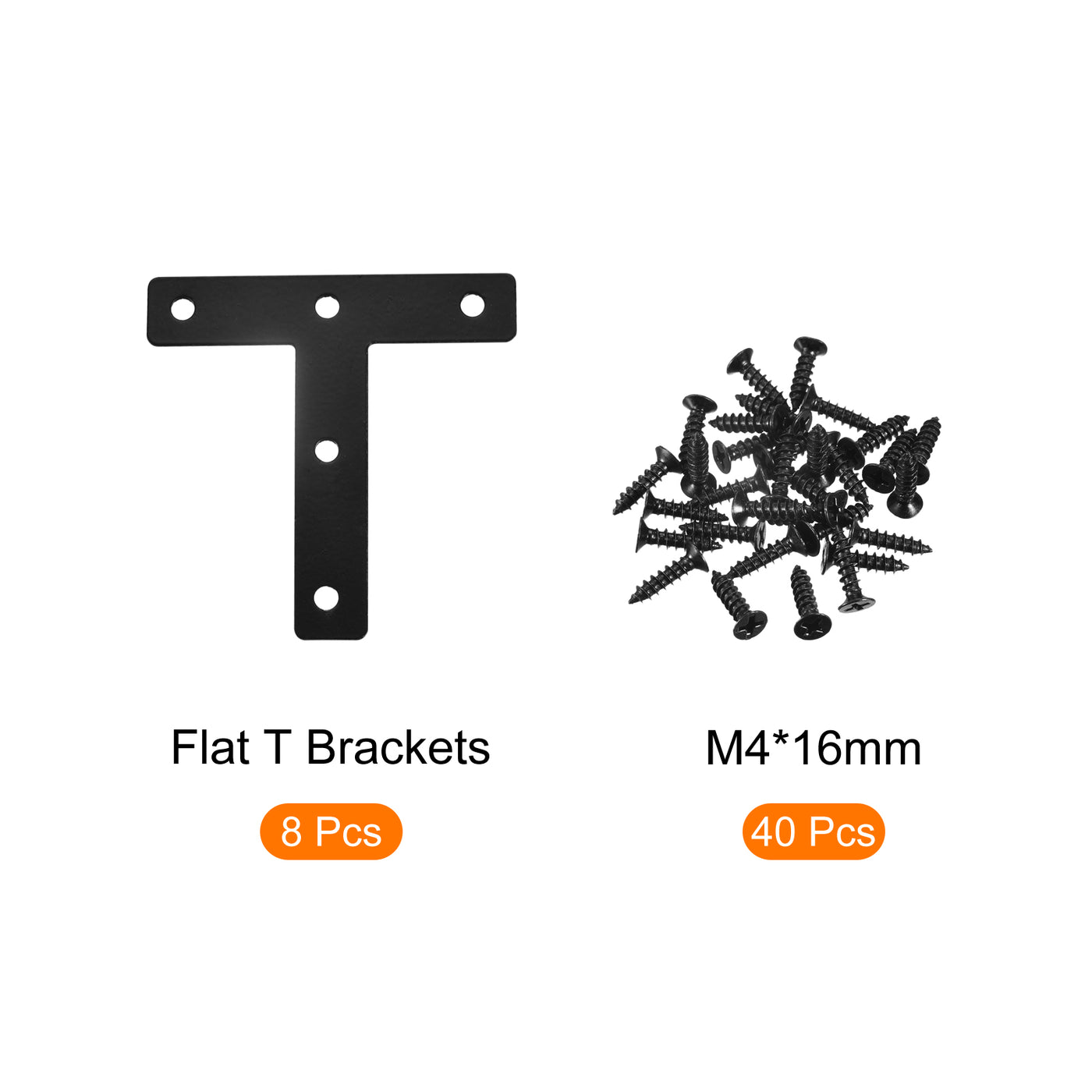 Harfington T Shape Bracket, 80x80x1mm Carbon Steel Mending Plates for Joint Fastener with Mounting Screws Black 8Pcs