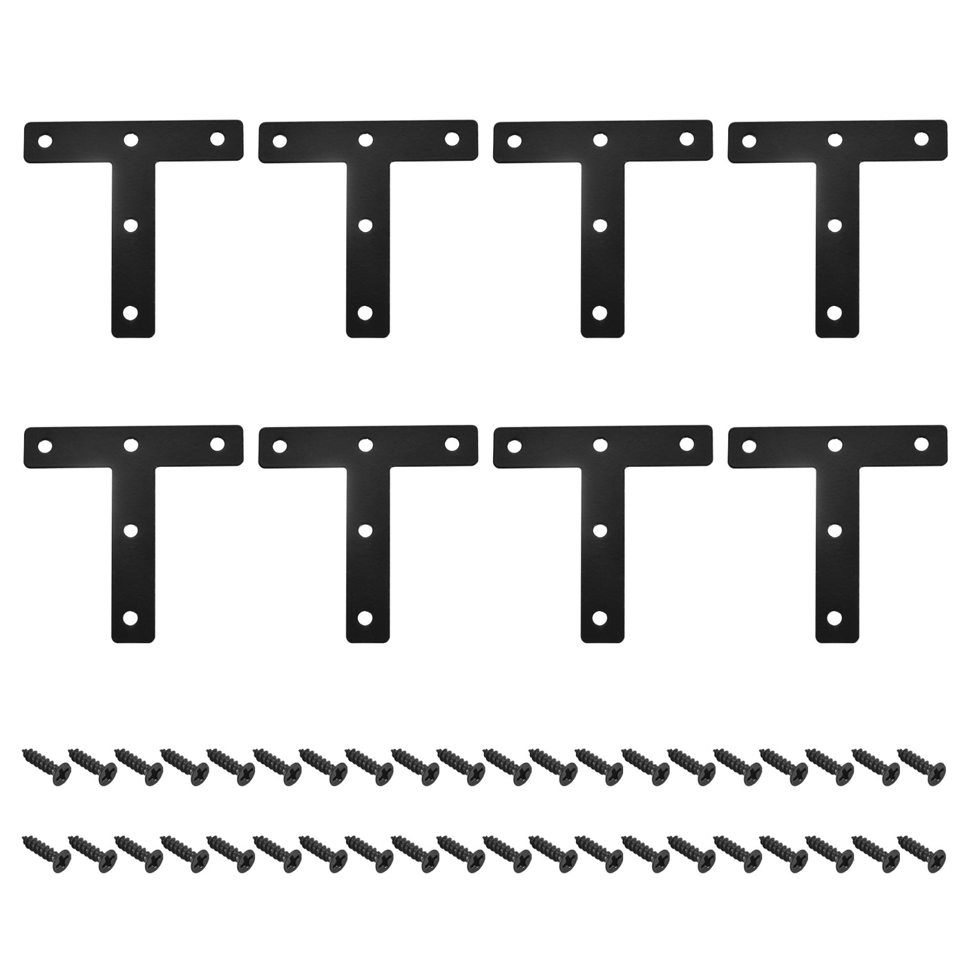 Harfington T Shape Bracket, 80x80x1mm Carbon Steel Mending Plates for Joint Fastener with Mounting Screws Black 8Pcs