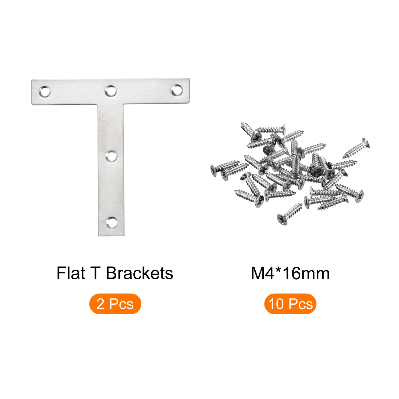 Harfington T Shape Bracket, 120x120x2mm Stainless Steel Mending Plates for Joint Fastener with Mounting Screws Silver Tone 2Pcs