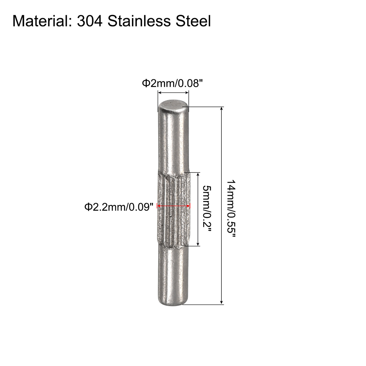 uxcell Uxcell 2x14mm 304 Stainless Steel Dowel Pins, 20Pcs Center Knurled Chamfered End Pin