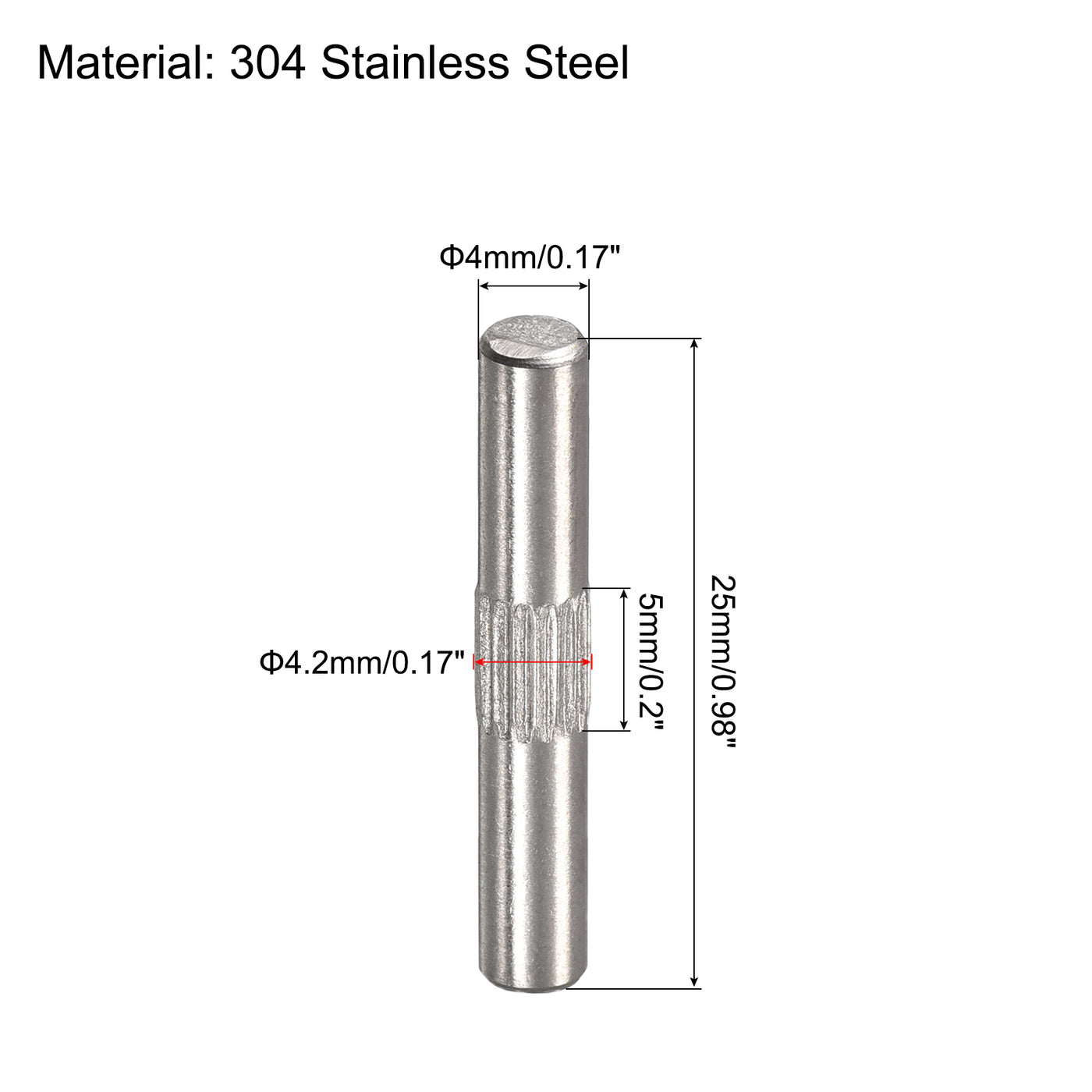 uxcell Uxcell 4x25mm 304 Stainless Steel Dowel Pins, 20Pcs Center Knurled Chamfered End Pin