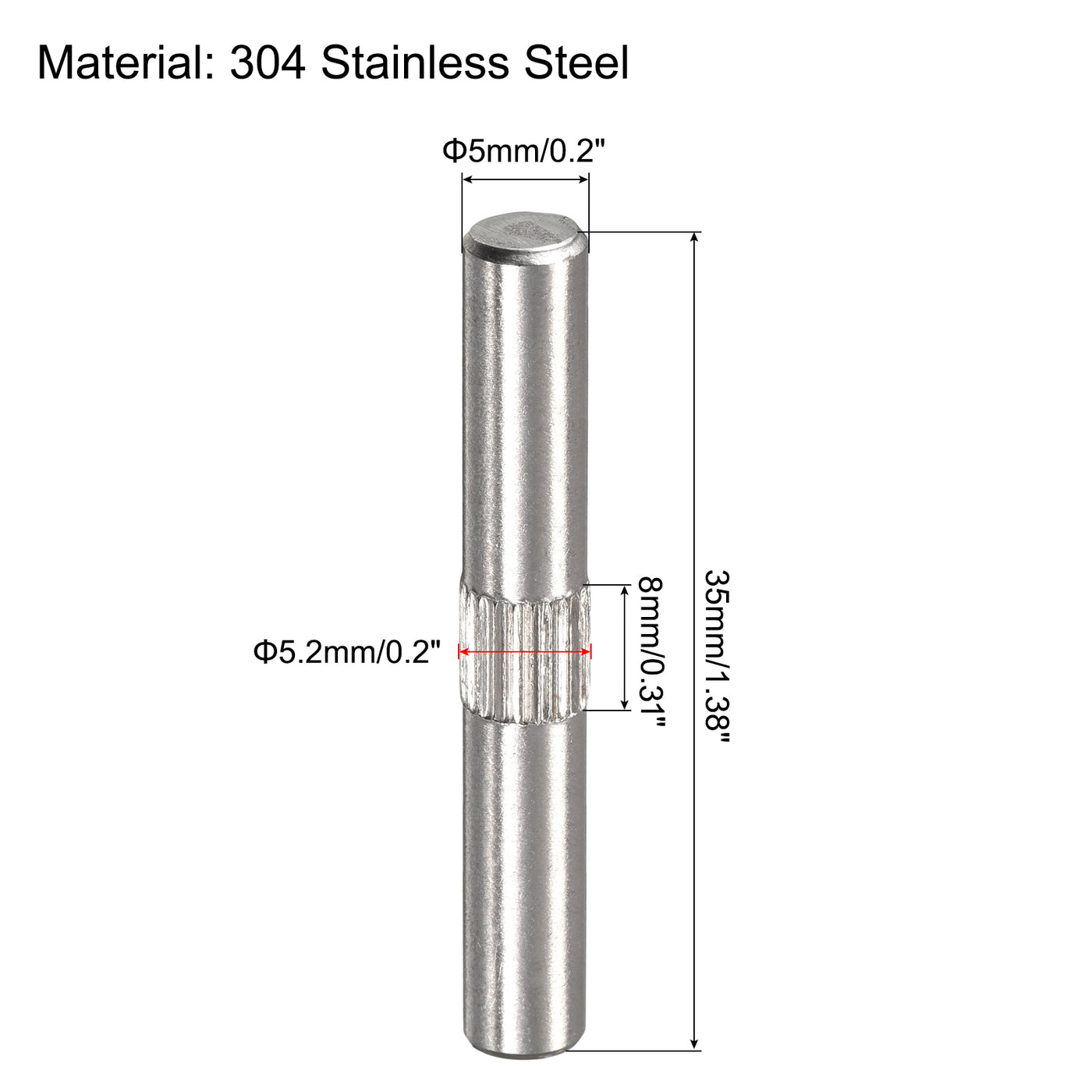 uxcell Uxcell 5x35mm 304 Stainless Steel Dowel Pins, 5Pcs Center Knurled Chamfered End Pin