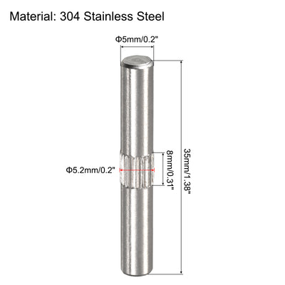 Harfington Uxcell 5x35mm 304 Stainless Steel Dowel Pins, 5Pcs Center Knurled Chamfered End Pin