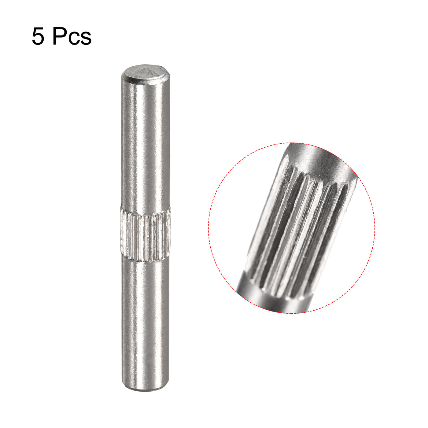 uxcell Uxcell 5x35mm 304 Stainless Steel Dowel Pins, 5Pcs Center Knurled Chamfered End Pin