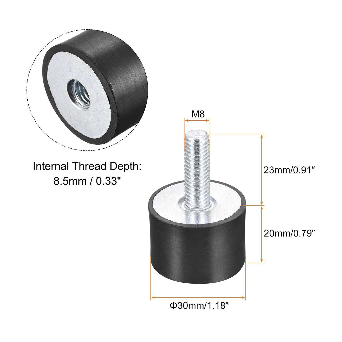 uxcell Uxcell Rubber Mount 2pcs M8 Male/Female Vibration Isolator Shock Absorber D30mmxH20mm