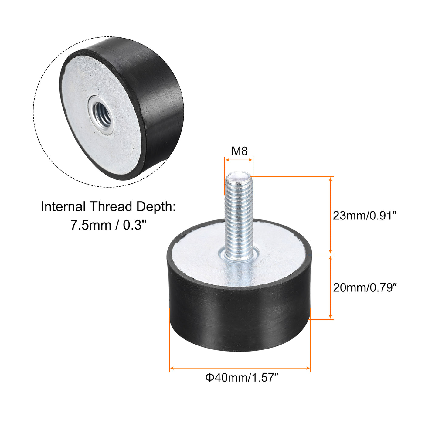 uxcell Uxcell Rubber Mount 2pcs M8 Male/Female Vibration Isolator Shock Absorber D40mmxH20mm