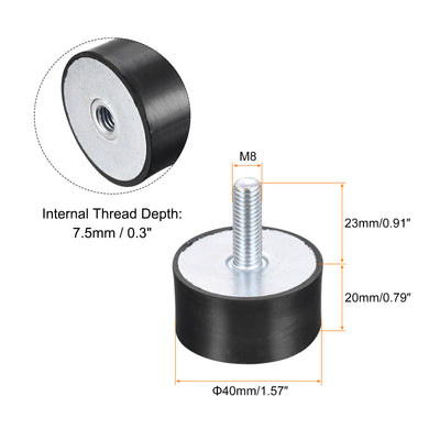 Harfington Uxcell Rubber Mount 2pcs M8 Male/Female Vibration Isolator Shock Absorber D40mmxH20mm