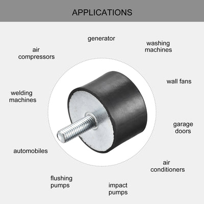 Harfington Uxcell Rubber Mount 3pcs M10 Male/Female Vibration Isolator Shock Absorber D50mmxH30mm