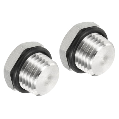 Harfington 1/4 NPT Male Plug, 2 Pack Waterproof Dustproof 304 Stainless Steel Thread Hex Head Socket Solid Pipe Fitting with Sealing Rubber Ring