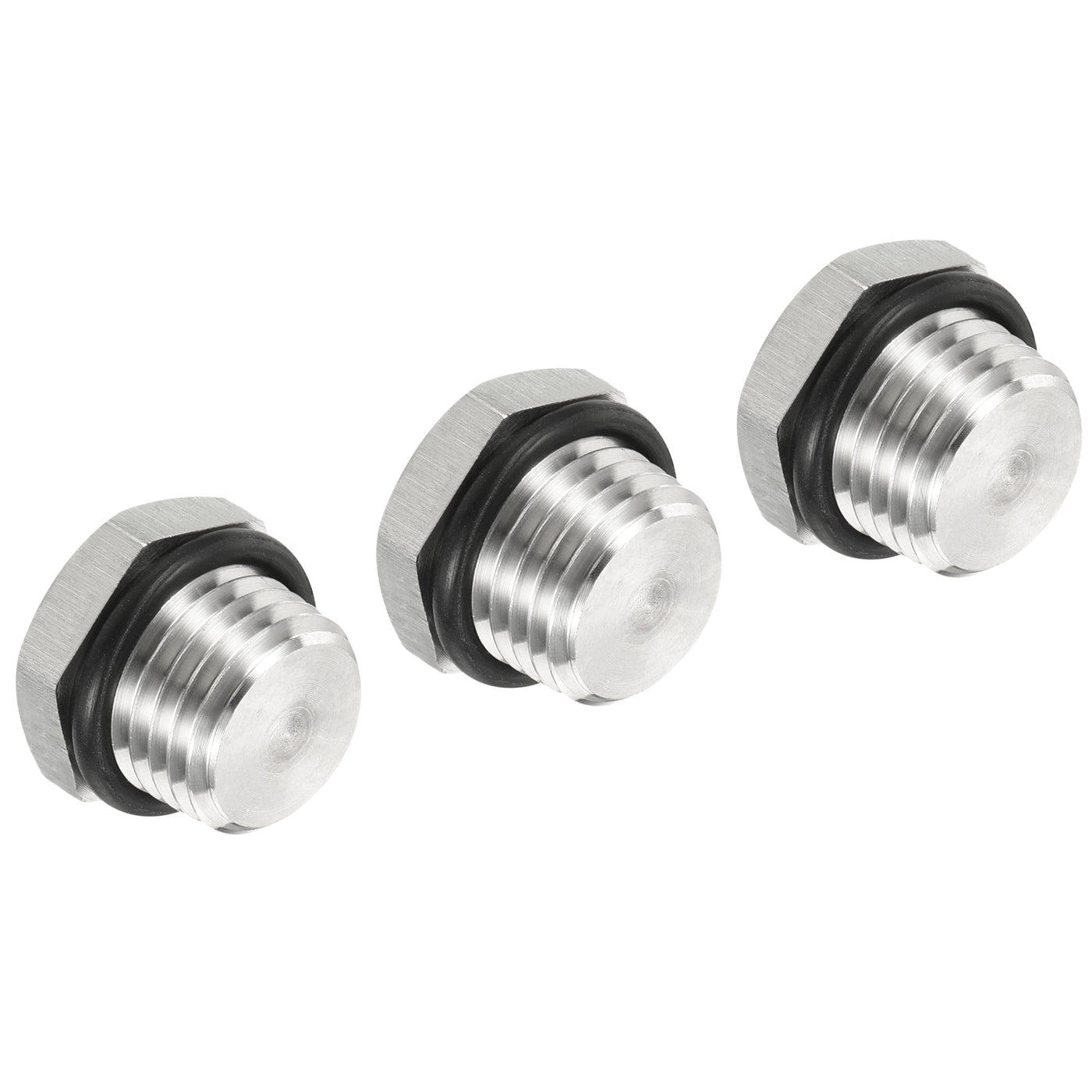 Harfington 1/4 NPT Male Plug, 3 Pack Waterproof Dustproof 304 Stainless Steel Thread Hex Head Socket Solid Pipe Fitting with Sealing Rubber Ring