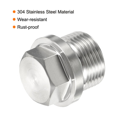 Harfington Male Plug, Waterproof Dustproof Stainless Steel Thread Hex Head Socket Solid Pipe Fitting