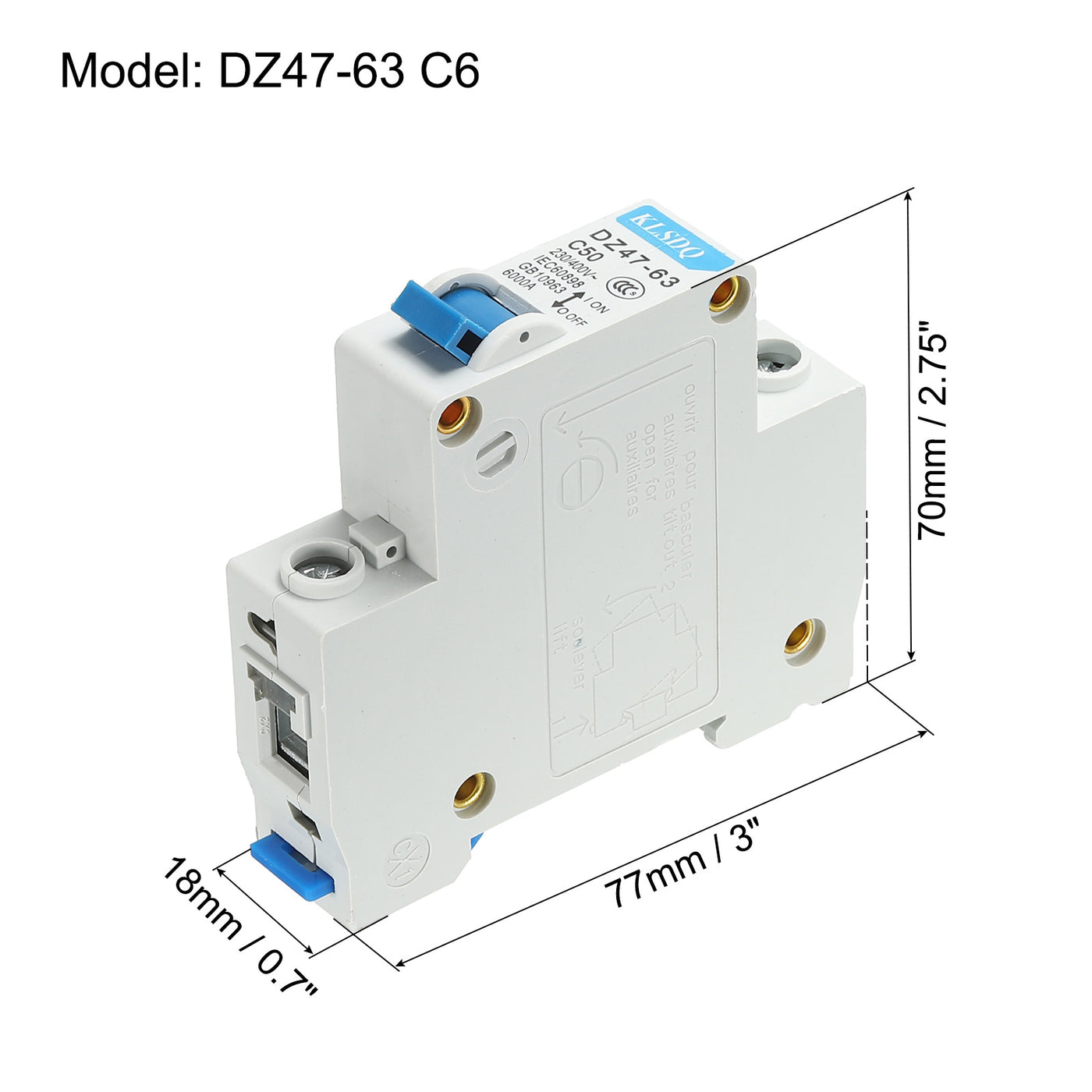 Harfington Leitungsschutzschalter Niederspannung AC 50A 230/400V 1 polig DIN DZ47-63 C50