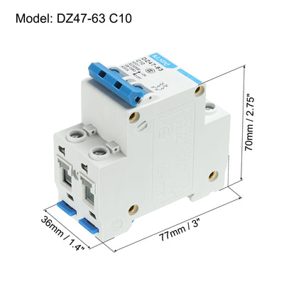 Harfington Leitungsschutzschalter Niederspannung AC 10A 400V 2 polig DIN DZ47-63 C10