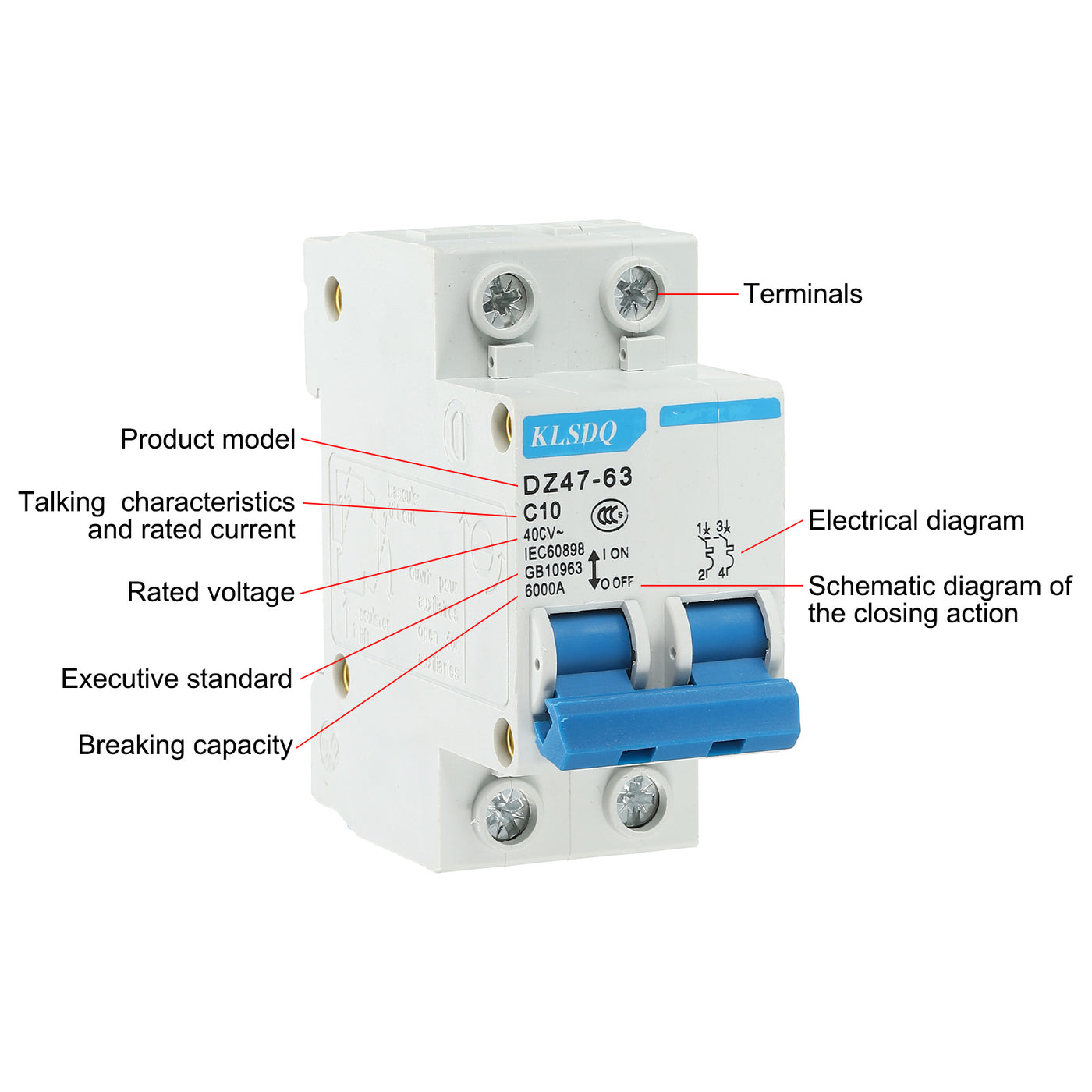 Harfington Leitungsschutzschalter Niederspannung AC 10A 400V 2 polig DIN DZ47-63 C10