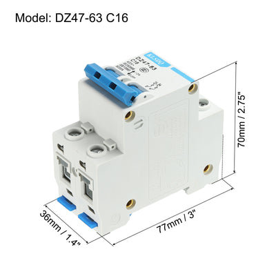 Harfington Leitungsschutzschalter Niederspannung AC 16A 400V 2 polig DIN DZ47-63 C16