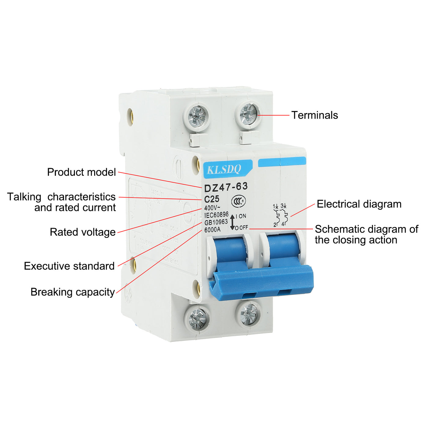 Harfington Leitungsschutzschalter Niederspannung AC 25A 400V 2 polig DIN DZ47-63 C25