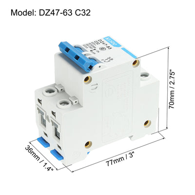 Harfington Leitungsschutzschalter Niederspannung AC 32A 00V 2 polig DIN DZ47-63 C32