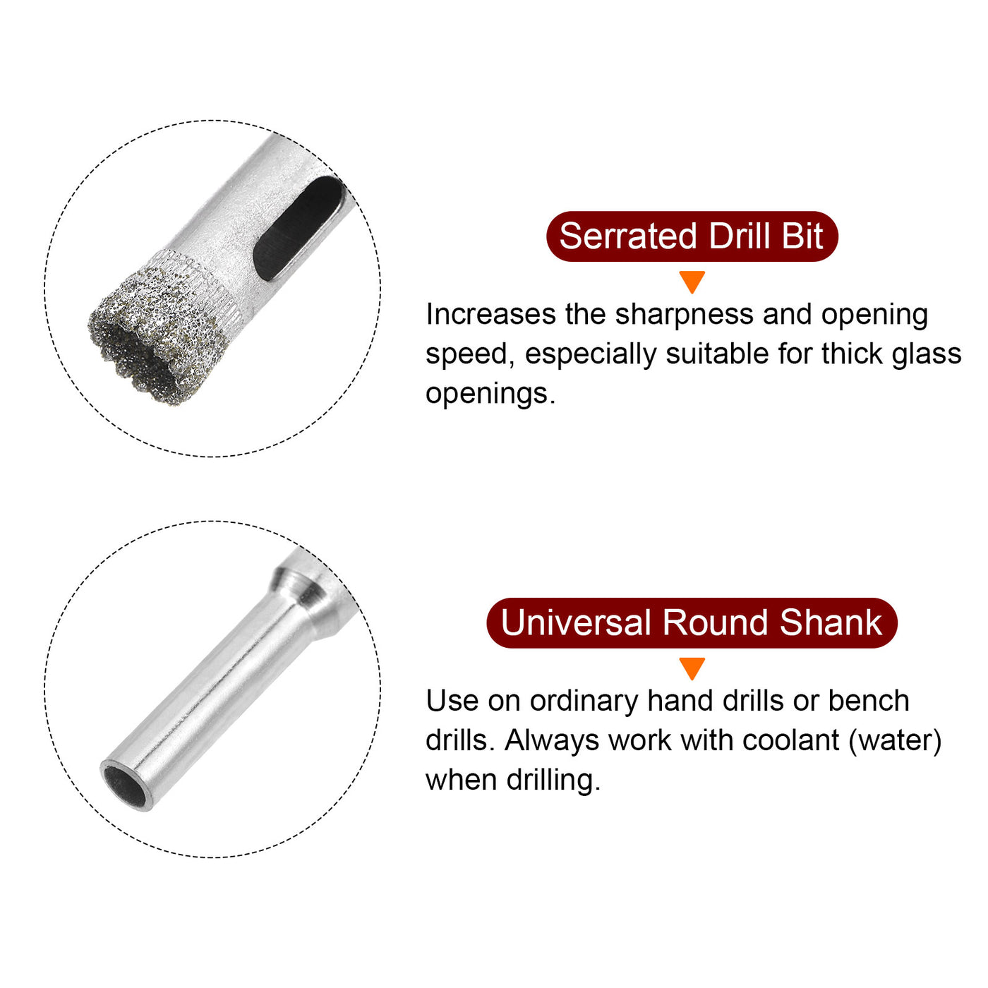 Harfington 8mm Serrated Hollow Core Diamond Drill Bits Hole Saw for Glass Tile Stone