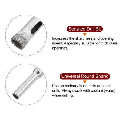 Harfington 8mm Serrated Hollow Core Diamond Drill Bits Hole Saw for Glass Tile Stone