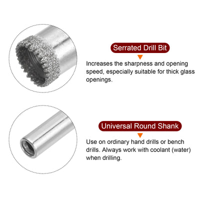 Harfington 14mm Serrated Hollow Core Diamond Drill Bits Hole Saw for Glass Tile Stone