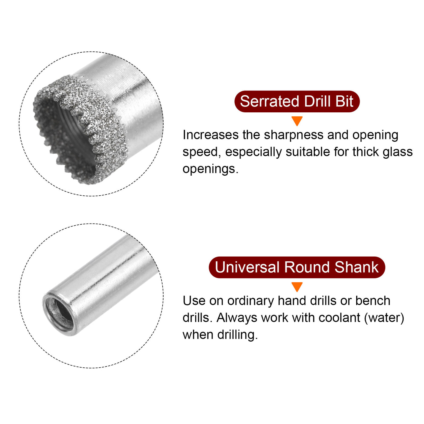 Harfington 14mm Serrated Hollow Core Diamond Drill Bits Hole Saw for Glass Tile Stone 2pcs