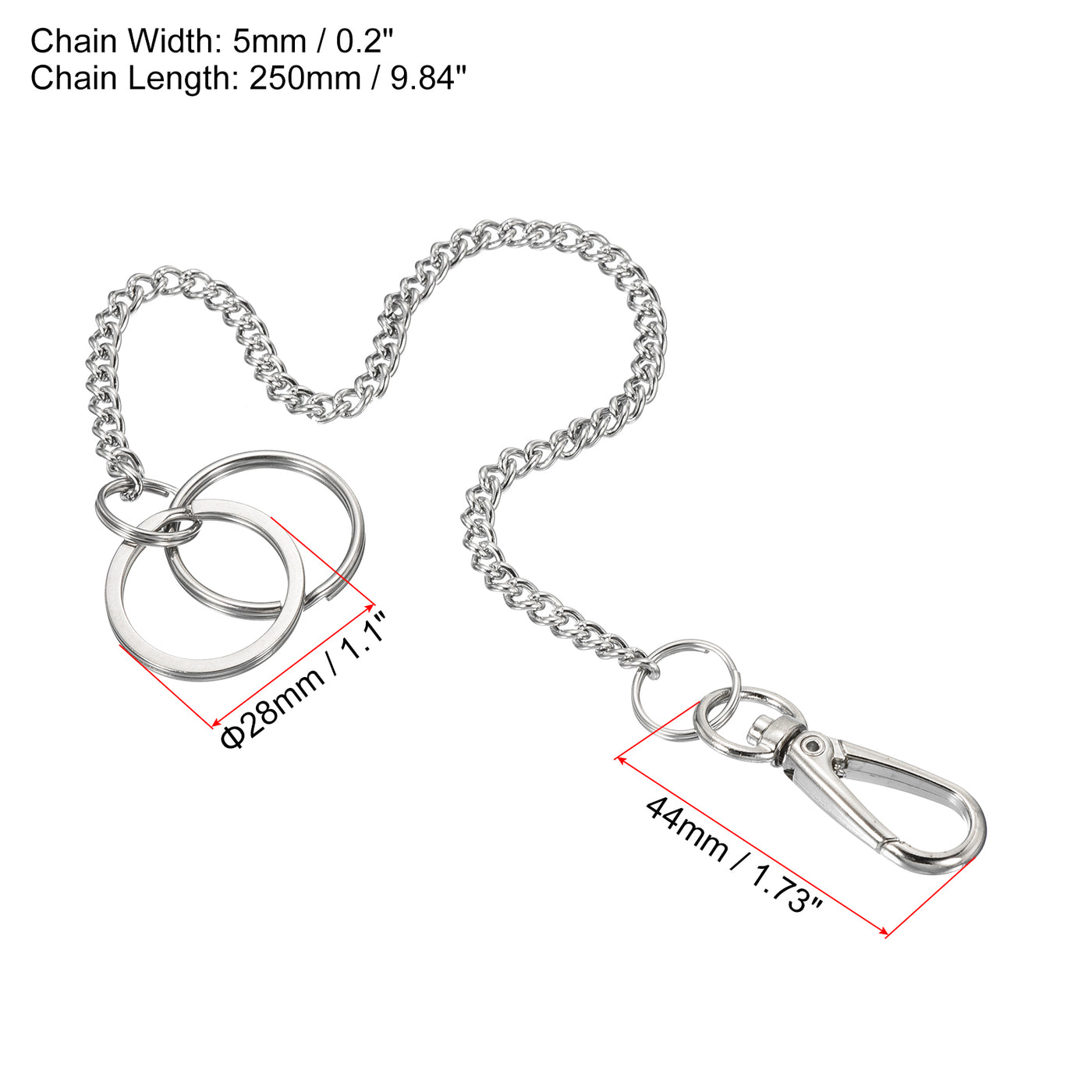 Harfington 10" 304 Stainless Steel Keychain with Keyrings Hook Clasp Belt Loop Clip