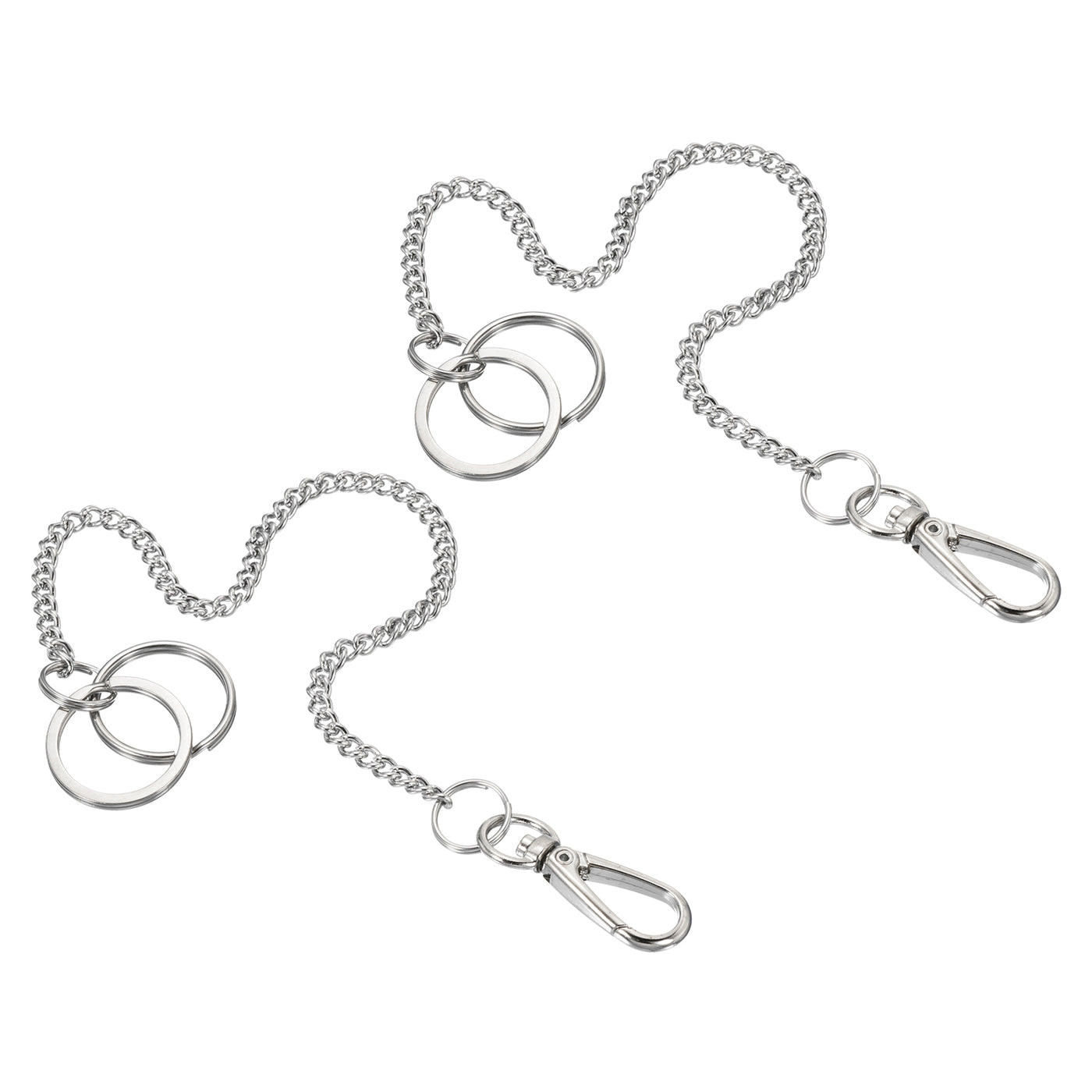 Harfington Keychain with Keyrings Clasp 10 Inch, 2 Pack 304 Stainless Steel Clip for Jeans Pants Belt Loop Pocket Wallet Purse Handbag, Silver