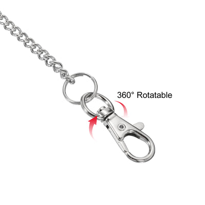 Harfington Keychain with Keyrings Lobster Clasp 10", 2 Pack 304 Stainless Steel Clip for Jeans Pants Belt Loop Pocket Wallet Purse Handbag, Silver