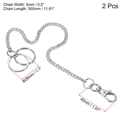 Harfington Keychain with Keyrings Lobster Clasp 12", 2 Pack 304 Stainless Steel Clip for Jeans Pants Belt Loop Pocket Wallet Purse Handbag, Silver