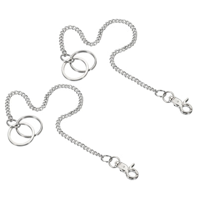 Harfington Keychain with Keyrings Lobster Clasp 12 Inch, 2 Pack 304 Stainless Steel Clip for Jeans Pants Belt Loop Pocket Wallet Handbag, Silver