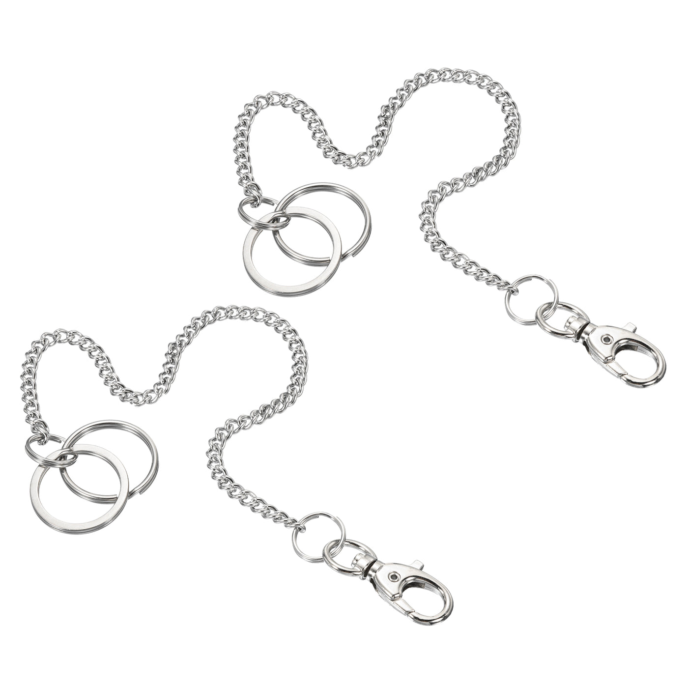 Harfington Keychain with Keyrings Lobster Clasp 10", 2 Pack 304 Stainless Steel Clip for Jeans Pants Belt Loop Pocket Wallet Handbag, Silver