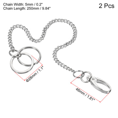 Harfington Keychain with Keyrings Clasp 10", 2 Pack 304 Stainless Steel Clip for Jeans Pants Belt Loop Pocket Wallet Purse Handbag, Silver