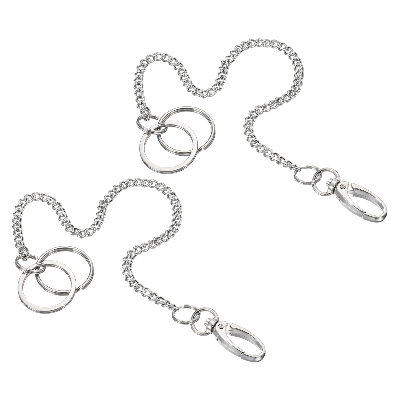 Harfington Keychain with Keyrings Clasp 10", 2 Pack 304 Stainless Steel Clip for Jeans Pants Belt Loop Pocket Wallet Purse Handbag, Silver