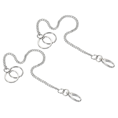 Harfington Keychain with Keyrings Clasp 12", 2 Pack 304 Stainless Steel Clip for Jeans Pants Belt Loop Pocket Wallet Purse Handbag, Silver