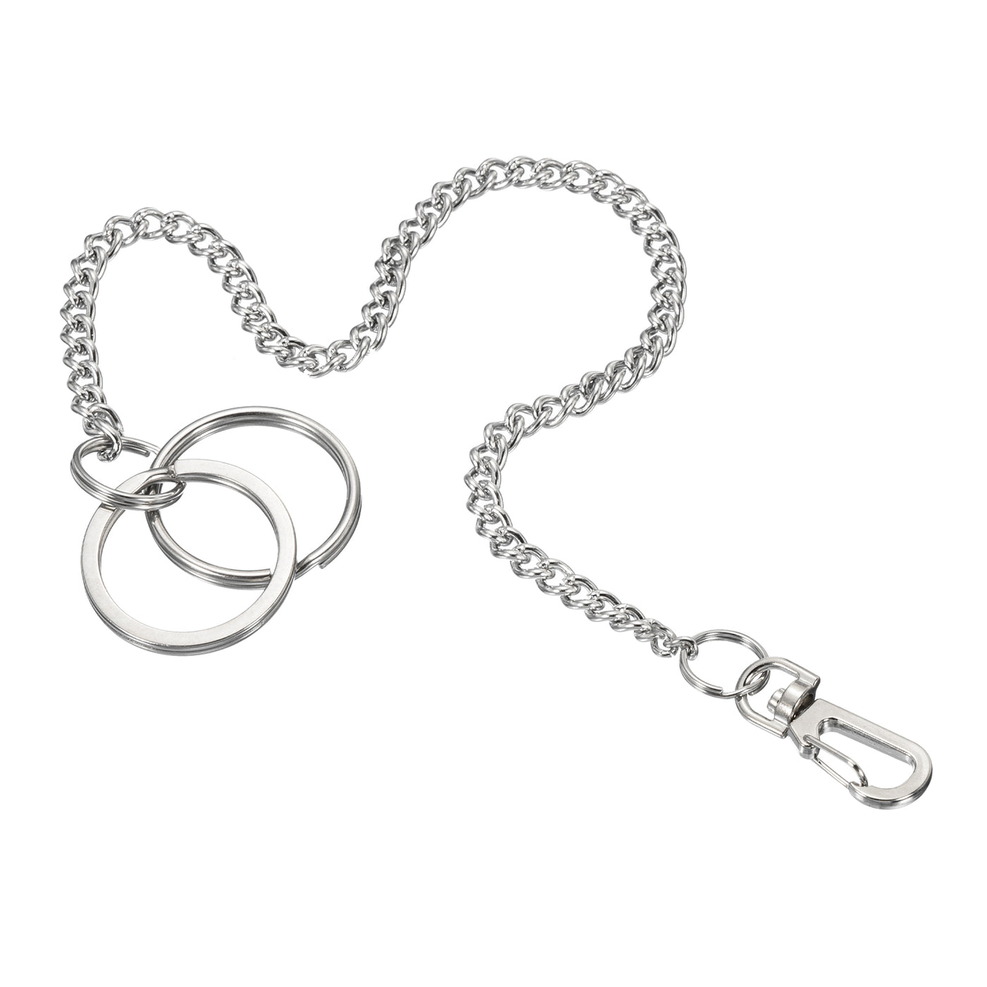 Harfington Keychain with Keyrings Clasp 10 Inch, 304 Stainless Steel Clip for Jeans Pants Belt Loop Pocket Wallet Handbag, Silver