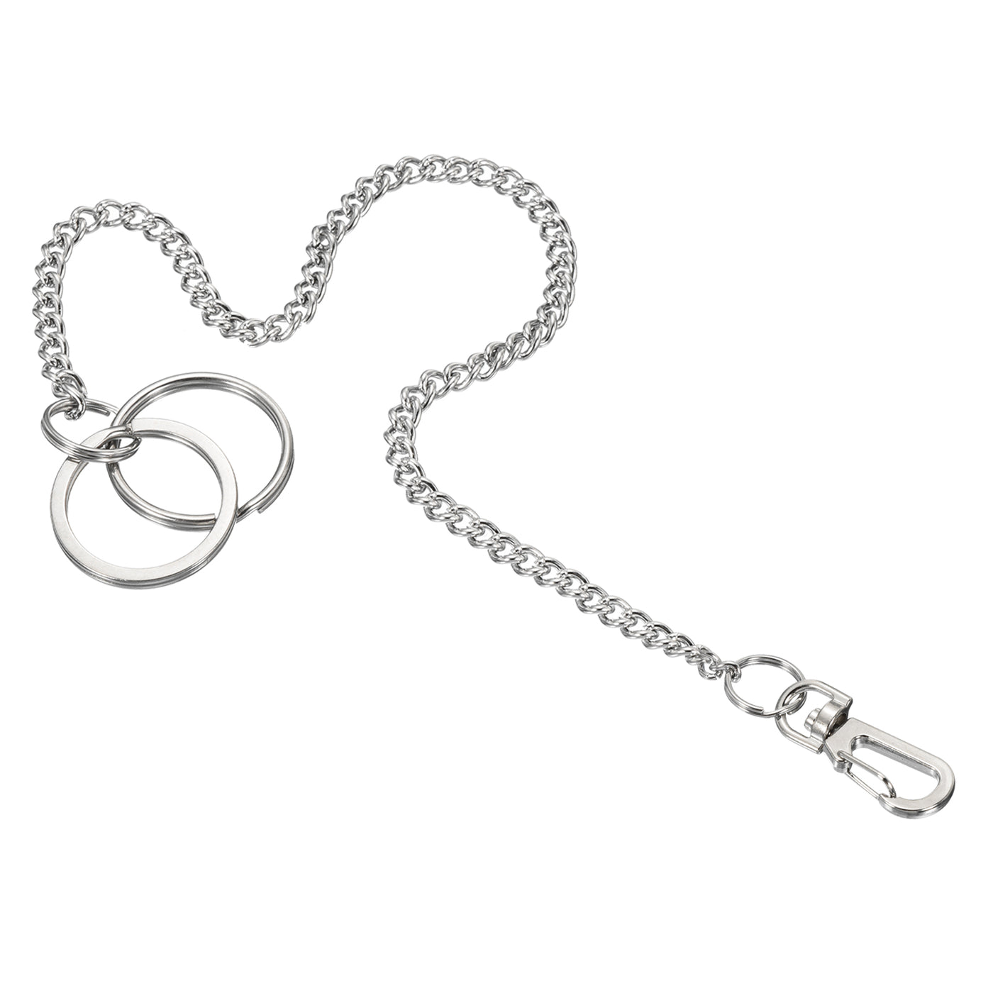 Harfington Keychain with Keyrings Clasp 12 Inch, 304 Stainless Steel Clip for Jeans Pants Belt Loop Pocket Wallet Handbag, Silver