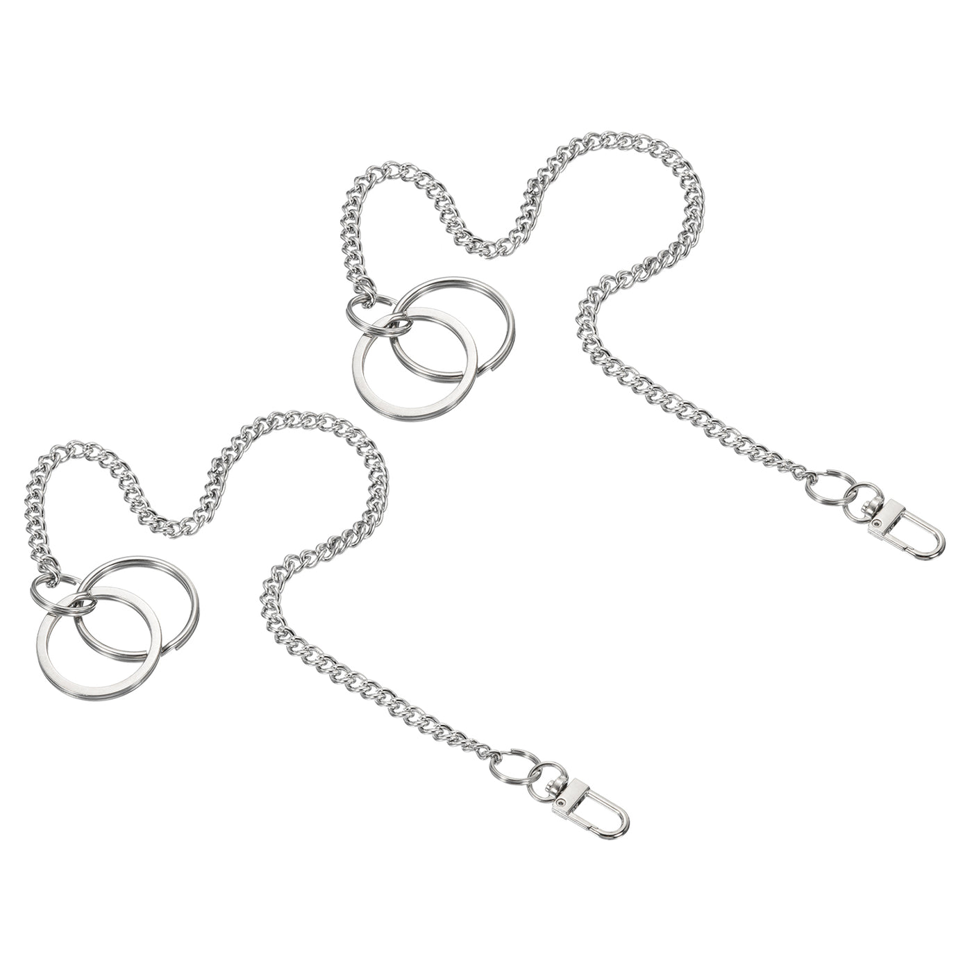 Harfington Keychain with Keyrings Hook Clasp 12 Inch, 2 Pack 304 Stainless Steel Clip for Jeans Pants Belt Loop Pocket Wallet Purse Handbag, Silver