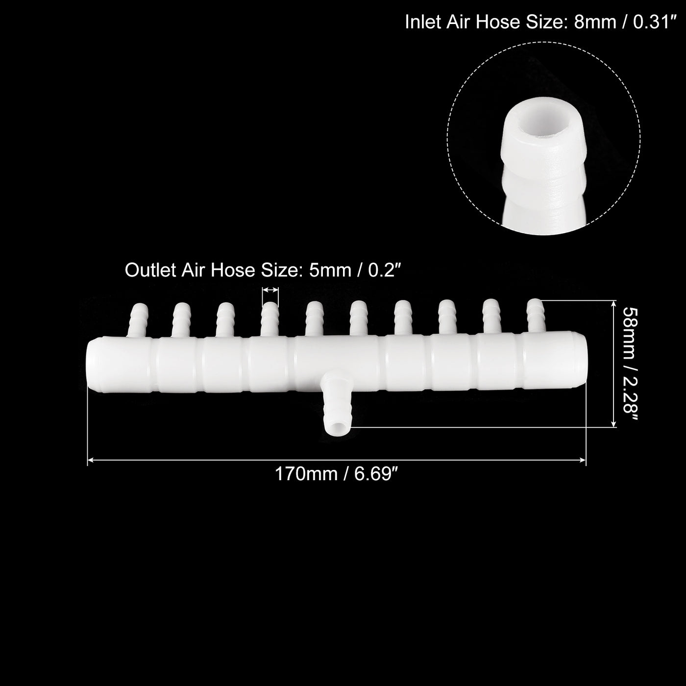 uxcell Uxcell 5Stk. Splitterverbinder für Luftleitungsschläuche 170mm/6.69" 10 Wege Aquarium Sauerstoffrohr Luftschlauchadapter für Aquarium, Weiß