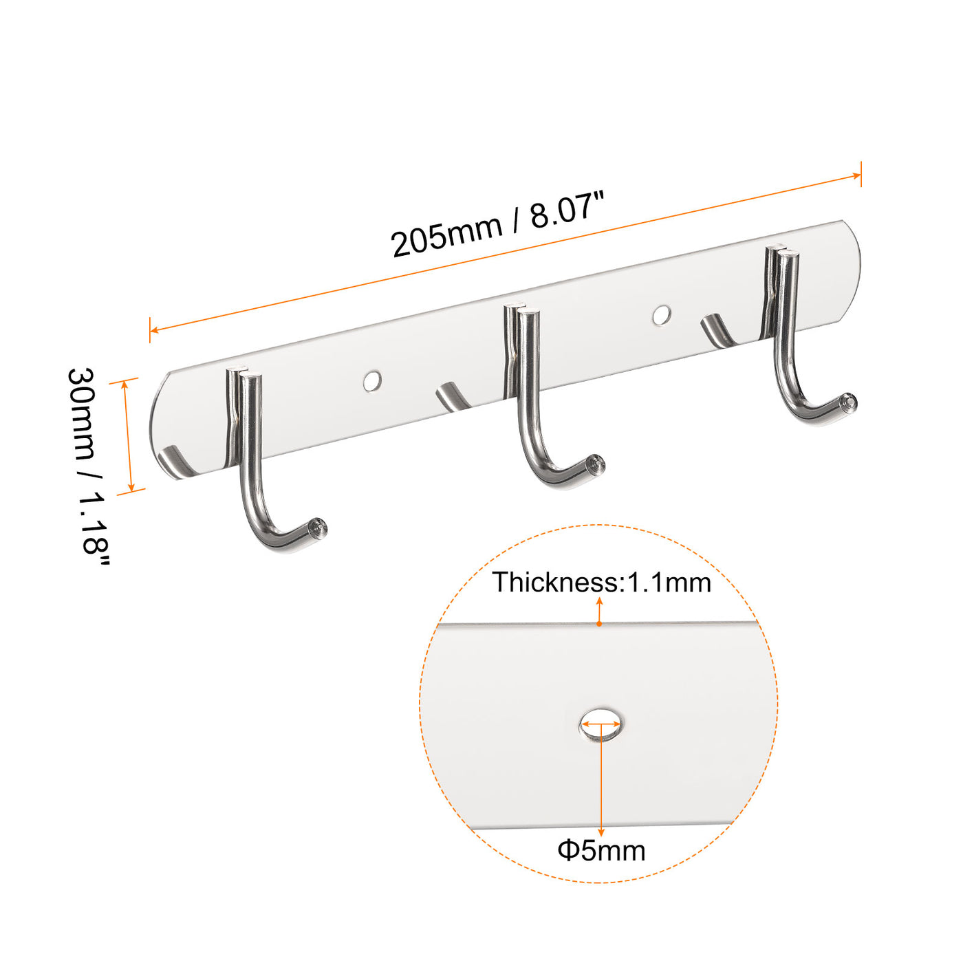 uxcell Uxcell Coat Hook Rack, 201 Stainless Steel Polished Wall Mounted with 3 Hooks Hook Rail Wall Hangers for Bedroom, Bathroom 2Pcs