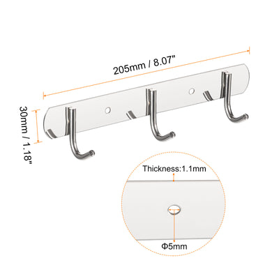 Harfington Uxcell Coat Hook Rack, 201 Stainless Steel Polished Wall Mounted with 3 Hooks Hook Rail Wall Hangers for Bedroom, Bathroom 2Pcs