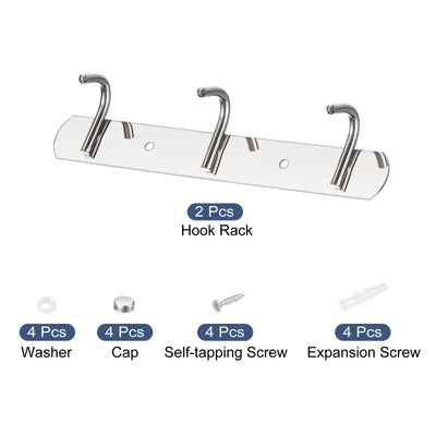 Harfington Uxcell Coat Hook Rack, 201 Stainless Steel Polished Wall Mounted with 3 Hooks Hook Rail Wall Hangers for Bedroom, Bathroom 2Pcs