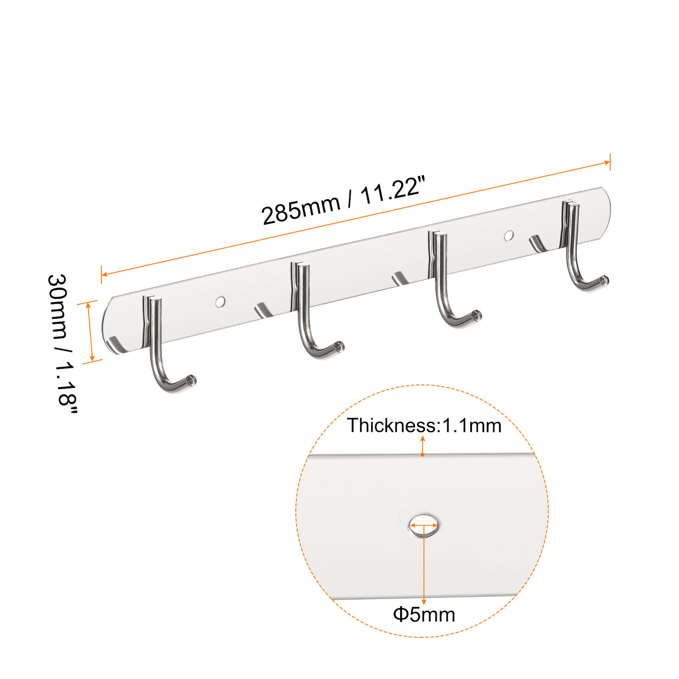 uxcell Uxcell Coat Hook Rack, 201 Stainless Steel Polished Wall Mounted with 4 Hooks Hook Rail Wall Hangers for Bedroom, Bathroom 2Pcs