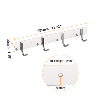 Harfington Uxcell Coat Hook Rack, 201 Stainless Steel Polished Wall Mounted with 4 Hooks Hook Rail Wall Hangers for Bedroom, Bathroom 2Pcs